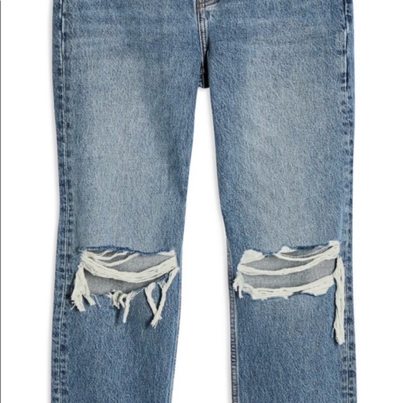 TOPSHOP Mid Rise Ripped Dad Jeans - Blue see description - Picture 3 of 8